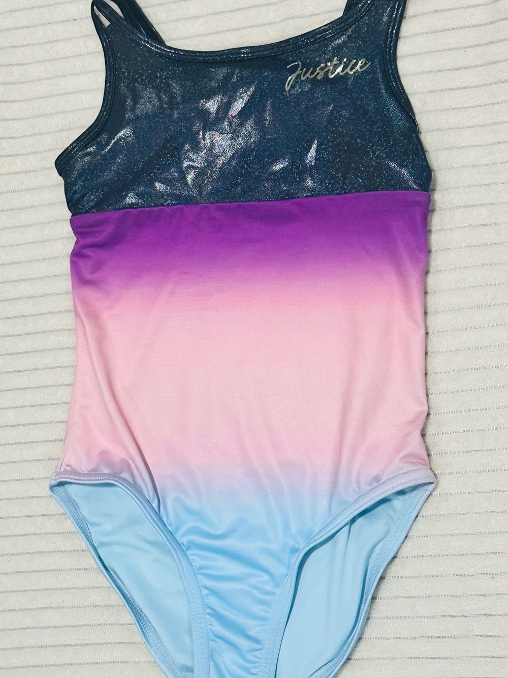Justice Shimmery Ombre Girls One-Piece Swimsuit - Blue Purple Pink